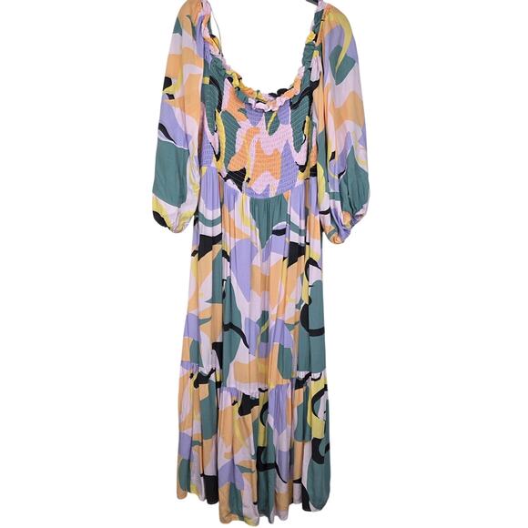 Eloquii Printed Puff Sleeve Off Shoulder Smocked Bodice Maxi Dress Size 24 - Picture 9 of 9